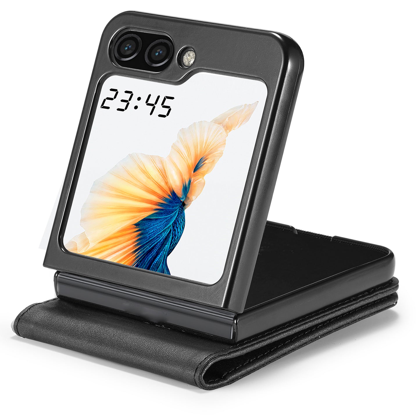 LC.IMEEKE For Samsung Galaxy Z Flip6 5G Case Scratch-resistant Leather+PC Calf Texture Stand Phone Cover - Black