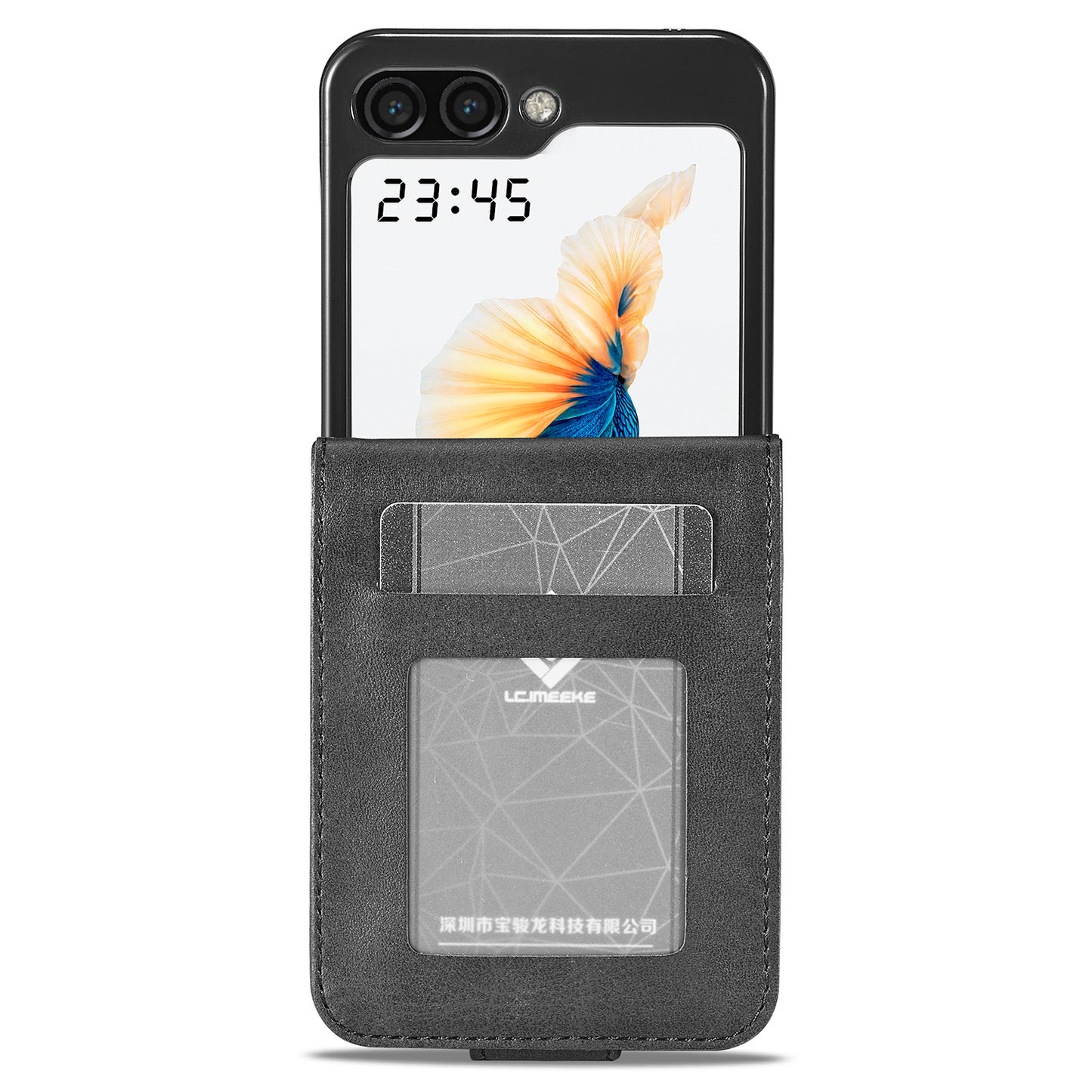 LC.IMEEKE For Samsung Galaxy Z Flip6 5G Case Scratch-resistant Leather+PC Calf Texture Stand Phone Cover - Black