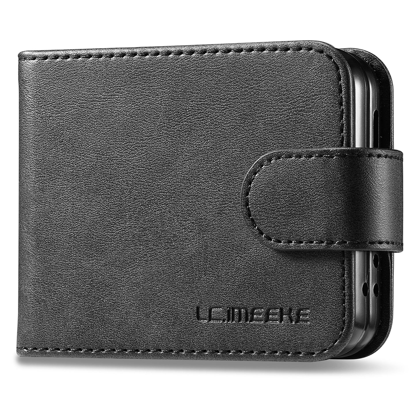 LC.IMEEKE For Samsung Galaxy Z Flip6 5G Case Scratch-resistant Leather+PC Calf Texture Stand Phone Cover - Black