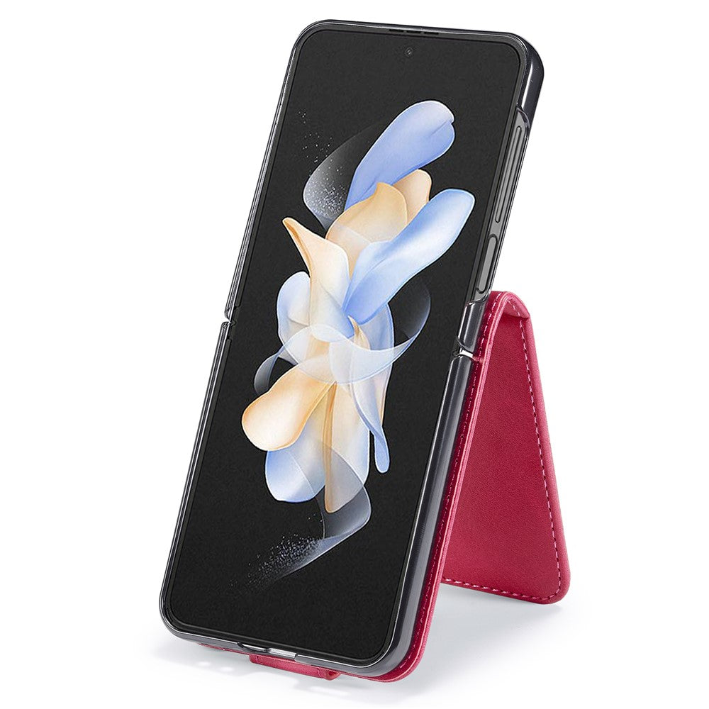 LC.IMEEKE For Samsung Galaxy Z Flip7 FE 5G / Z Flip6 5G Case Scratch-resistant Leather+PC Calf Texture Stand Phone Cover - Rose