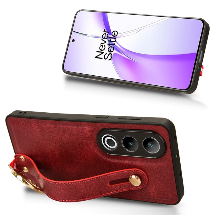 For OnePlus Ace 3V 5G Case Wristband Kickstand Leather Coated PC+TPU Protective Cover - Red