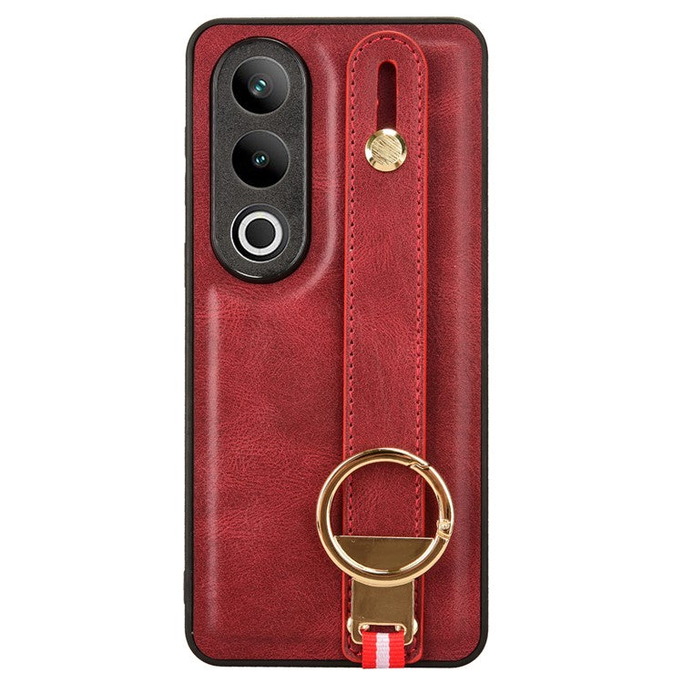 For OnePlus Ace 3V 5G Case Wristband Kickstand Leather Coated PC+TPU Protective Cover - Red