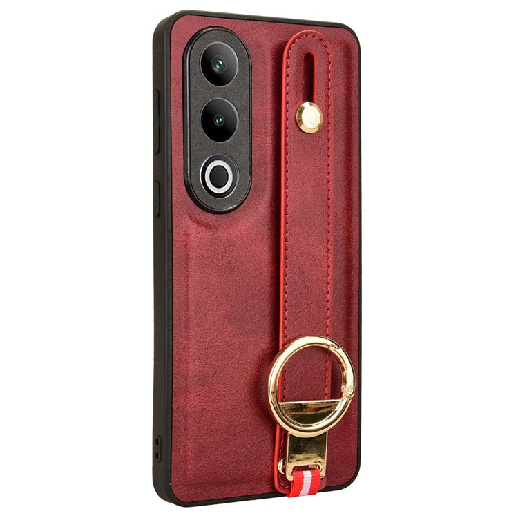 For OnePlus Ace 3V 5G Case Wristband Kickstand Leather Coated PC+TPU Protective Cover - Red