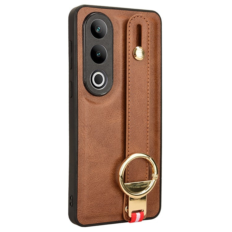 For OnePlus Ace 3V 5G Case Wristband Kickstand Leather Coated PC+TPU Protective Cover - Brown