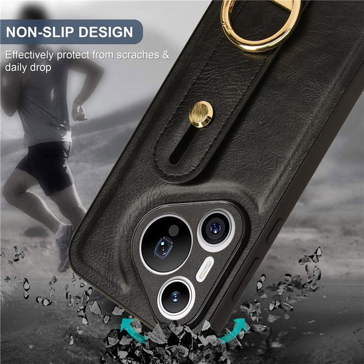 For Huawei Pura 70 Wristband Kickstand Case Fall Proof Phone Cover with Bottle Opener Ring - Black