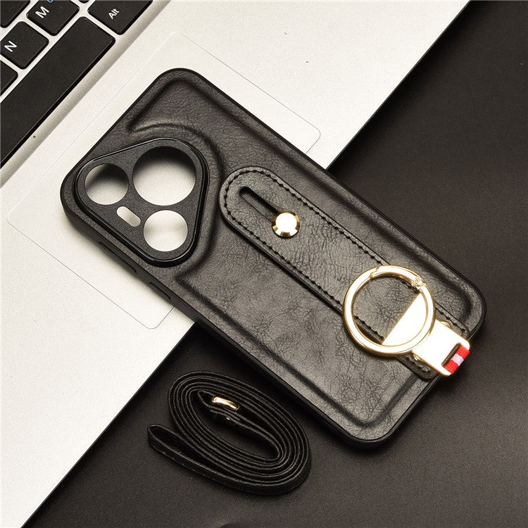 For Huawei Pura 70 Wristband Kickstand Case Fall Proof Phone Cover with Bottle Opener Ring - Black
