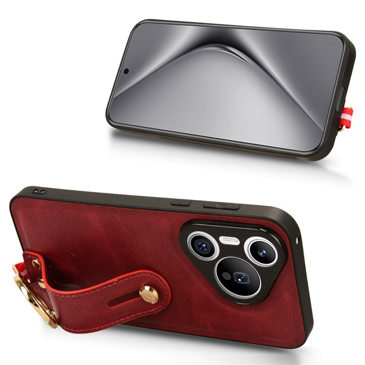 For Huawei Pura 70 Wristband Kickstand Case Fall Proof Phone Cover with Bottle Opener Ring - Red