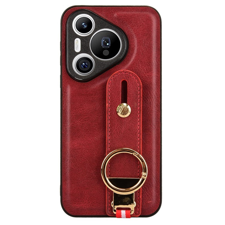 For Huawei Pura 70 Wristband Kickstand Case Fall Proof Phone Cover with Bottle Opener Ring - Red
