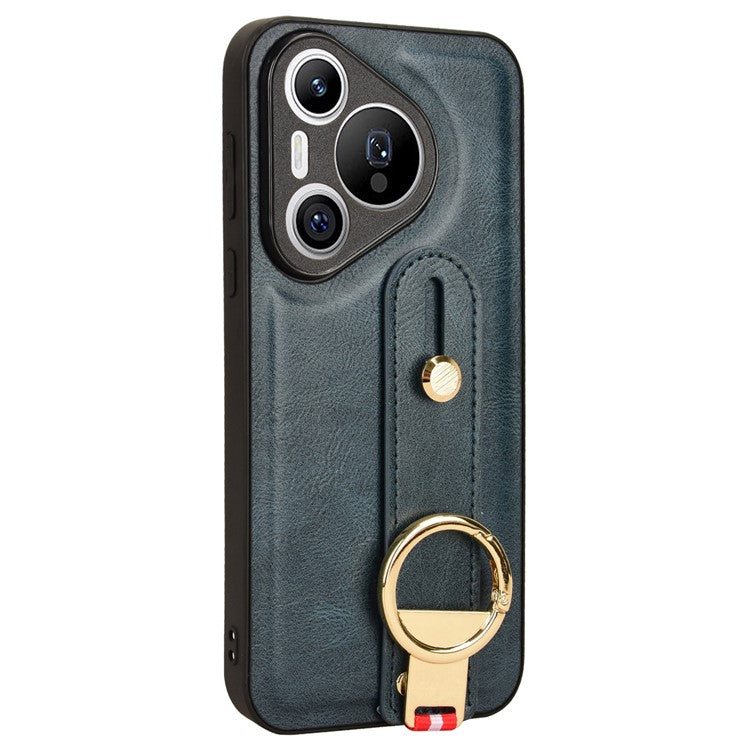 For Huawei Pura 70 Wristband Kickstand Case Fall Proof Phone Cover with Bottle Opener Ring - Blue