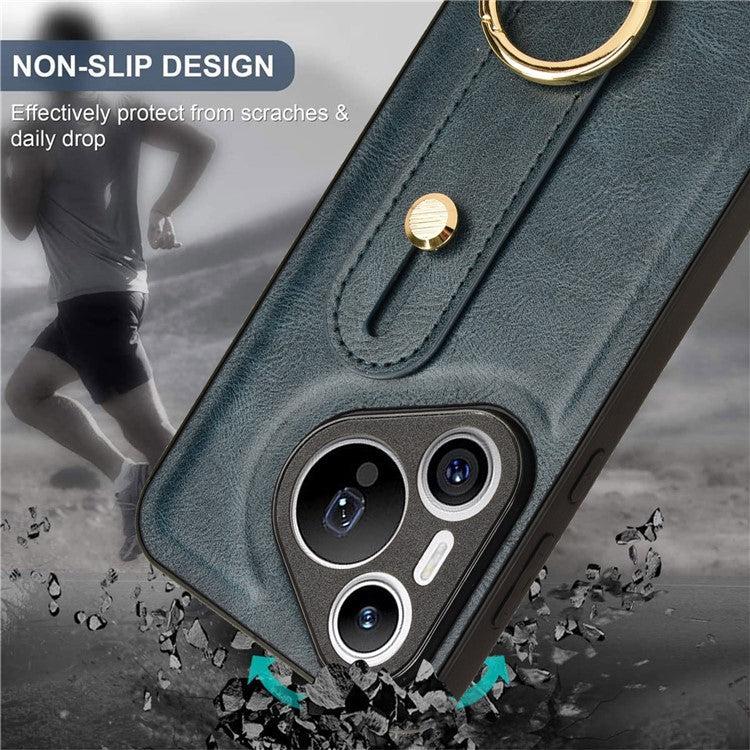 For Huawei Pura 70 Wristband Kickstand Case Fall Proof Phone Cover with Bottle Opener Ring - Blue