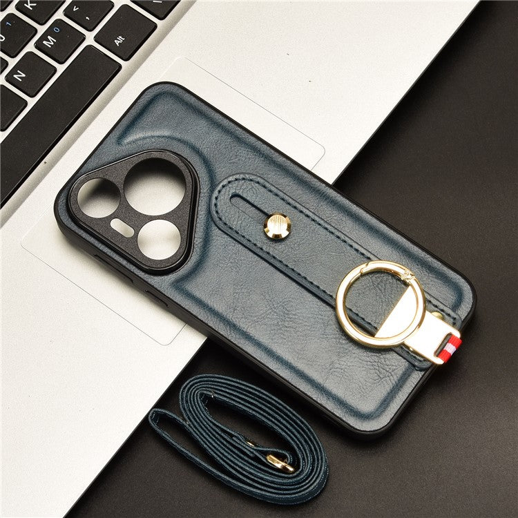 For Huawei Pura 70 Wristband Kickstand Case Fall Proof Phone Cover with Bottle Opener Ring - Blue