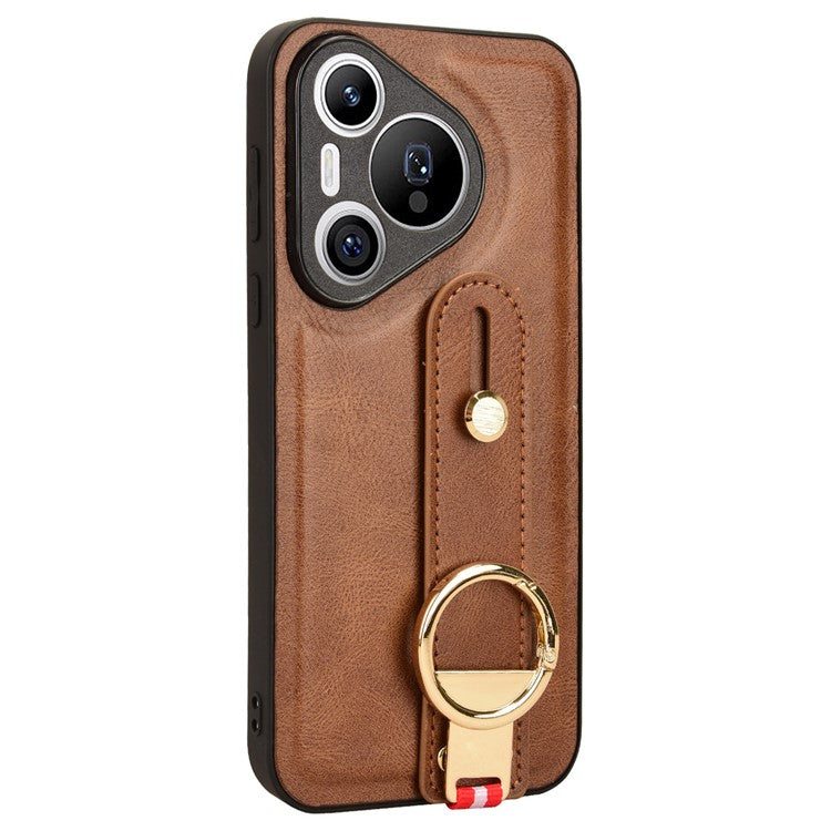 For Huawei Pura 70 Wristband Kickstand Case Fall Proof Phone Cover with Bottle Opener Ring - Brown