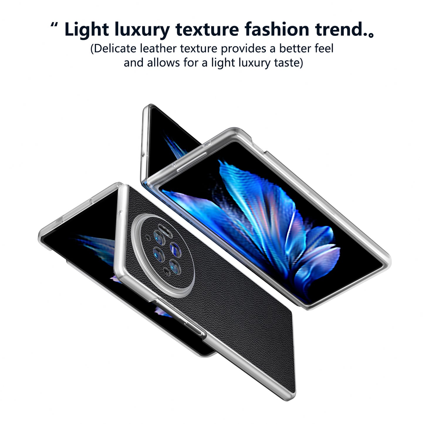 ABEEL For vivo X Fold3 Case Genuine Cow Leather+PC Matte Edge Anti-Drop Back Phone Cover - Black