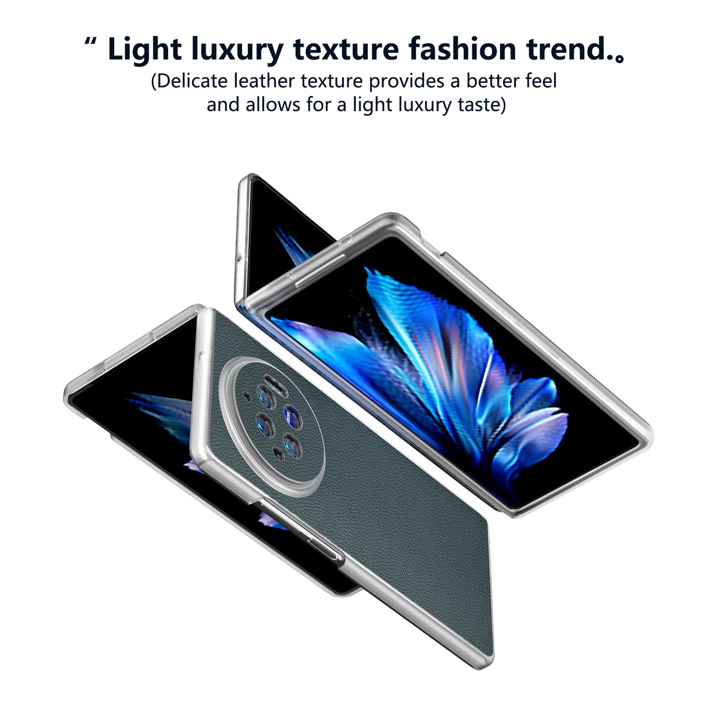 ABEEL For vivo X Fold3 Case Genuine Cow Leather+PC Matte Edge Anti-Drop Back Phone Cover - Green