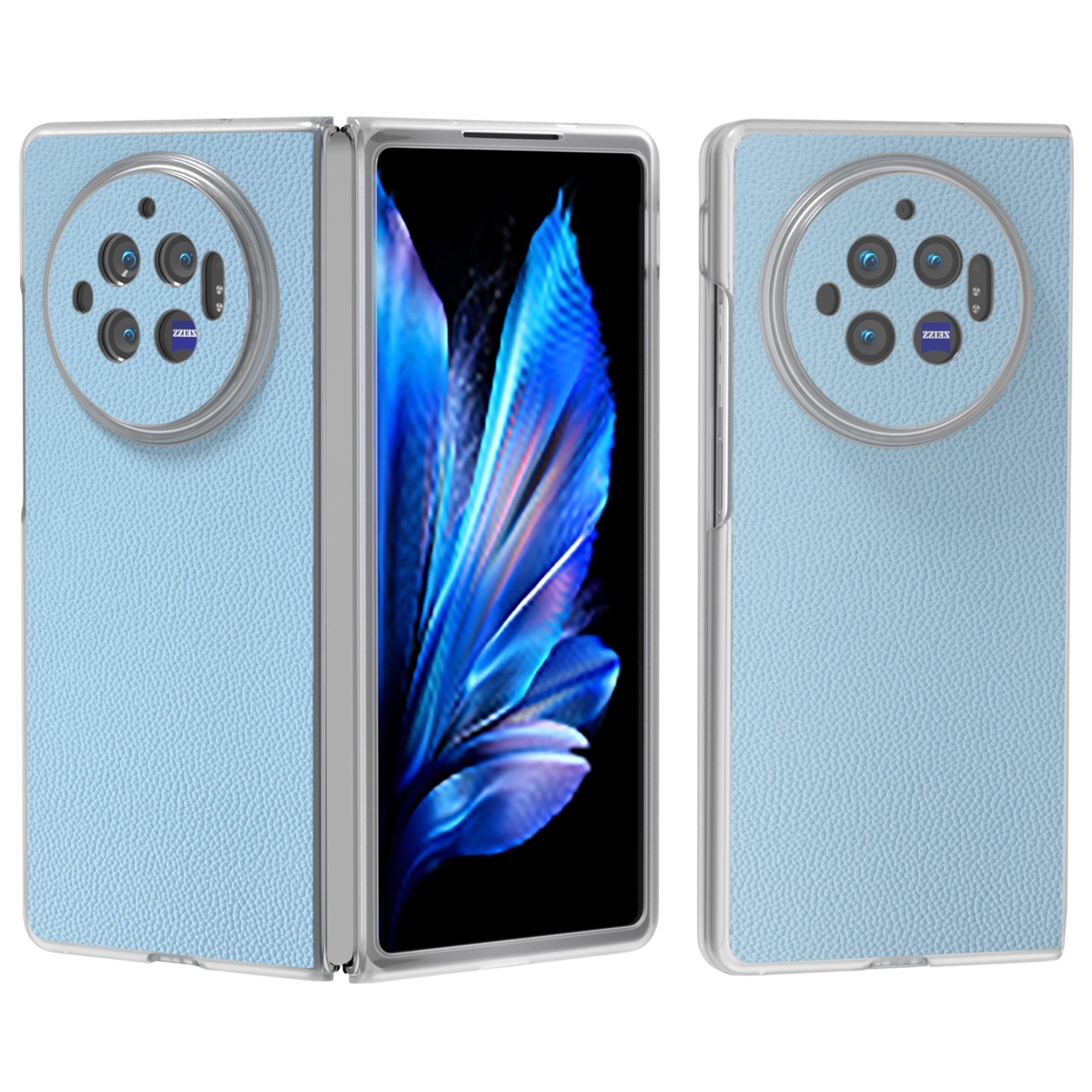 ABEEL For vivo X Fold3 Case Genuine Cow Leather+PC Matte Edge Anti-Drop Back Phone Cover - Sky Blue