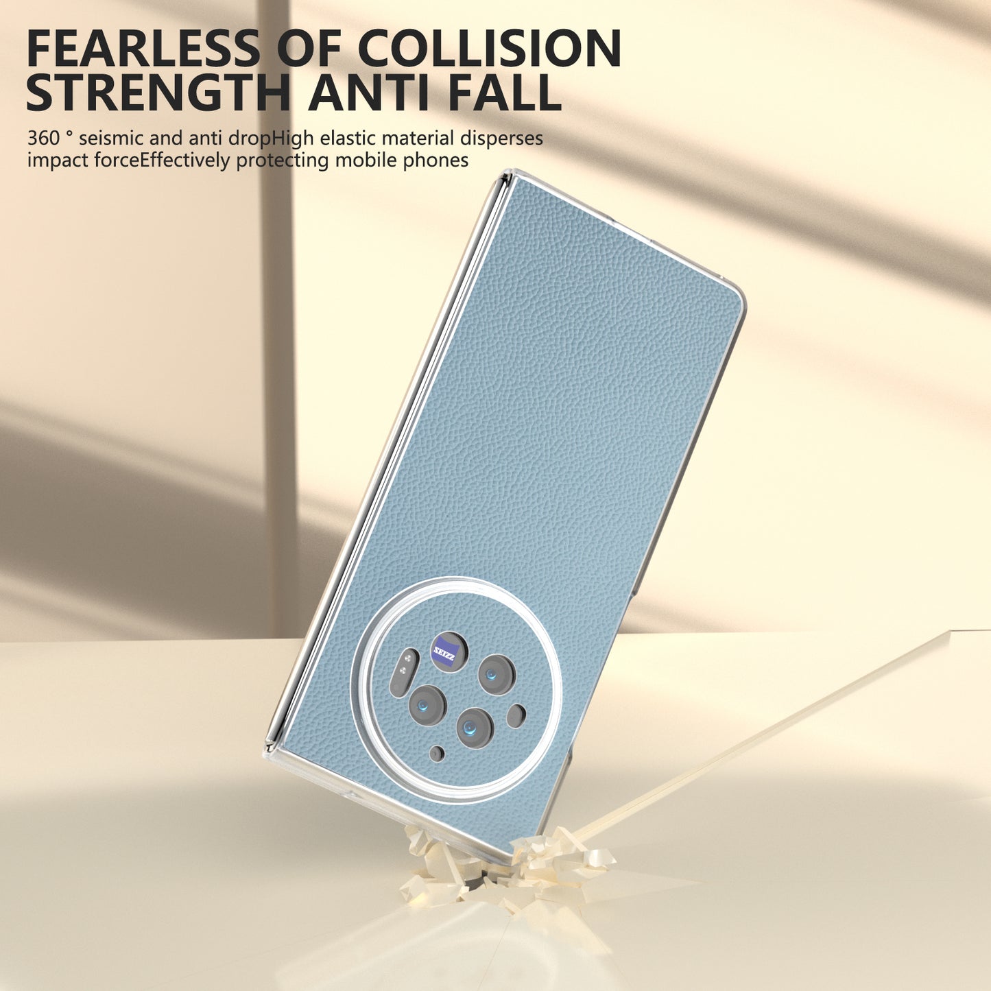 ABEEL For vivo X Fold3 Case Genuine Cow Leather+PC Matte Edge Anti-Drop Back Phone Cover - Sky Blue