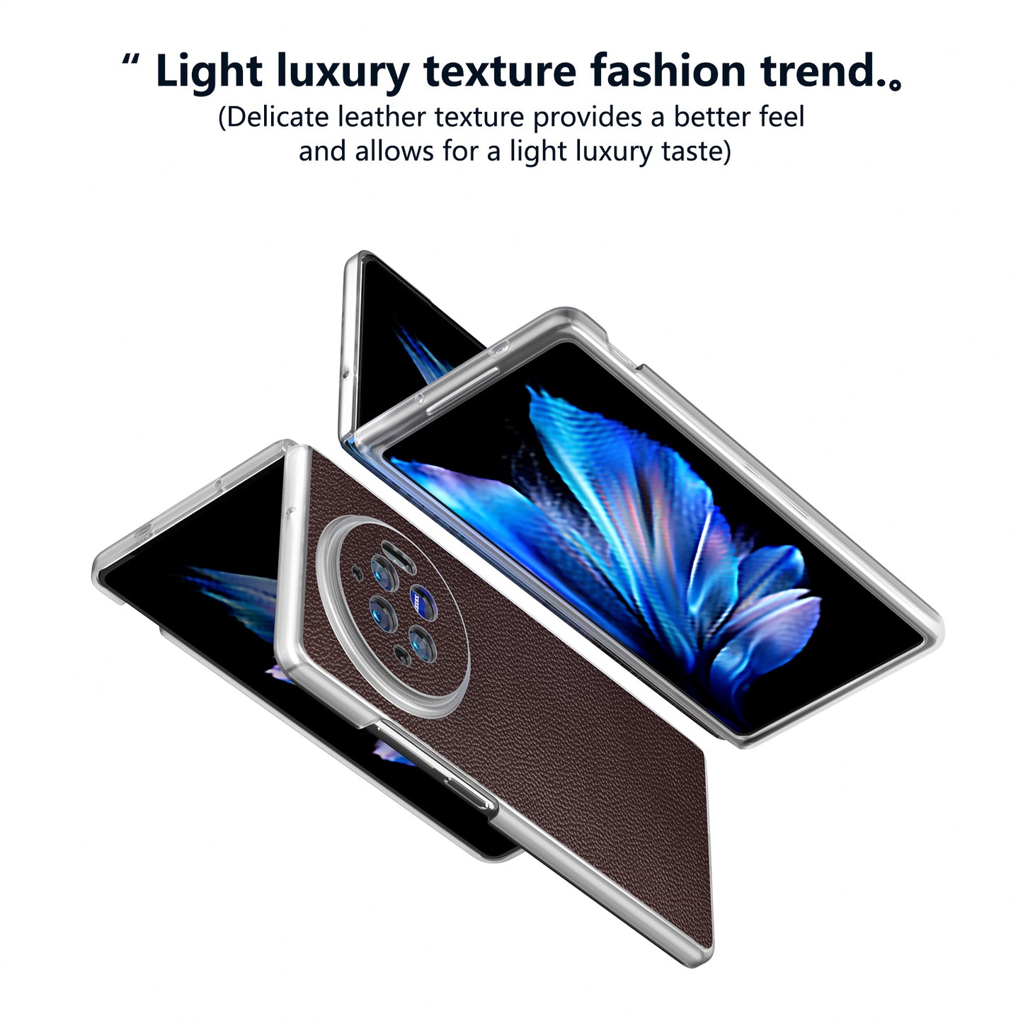 ABEEL For vivo X Fold3 Case Genuine Cow Leather+PC Matte Edge Anti-Drop Back Phone Cover - Coffee