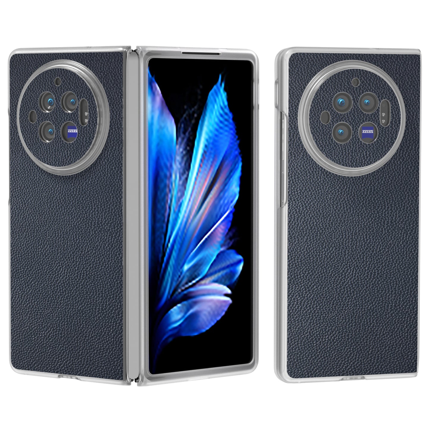 ABEEL For vivo X Fold3 Case Genuine Cow Leather+PC Matte Edge Anti-Drop Back Phone Cover - Blue