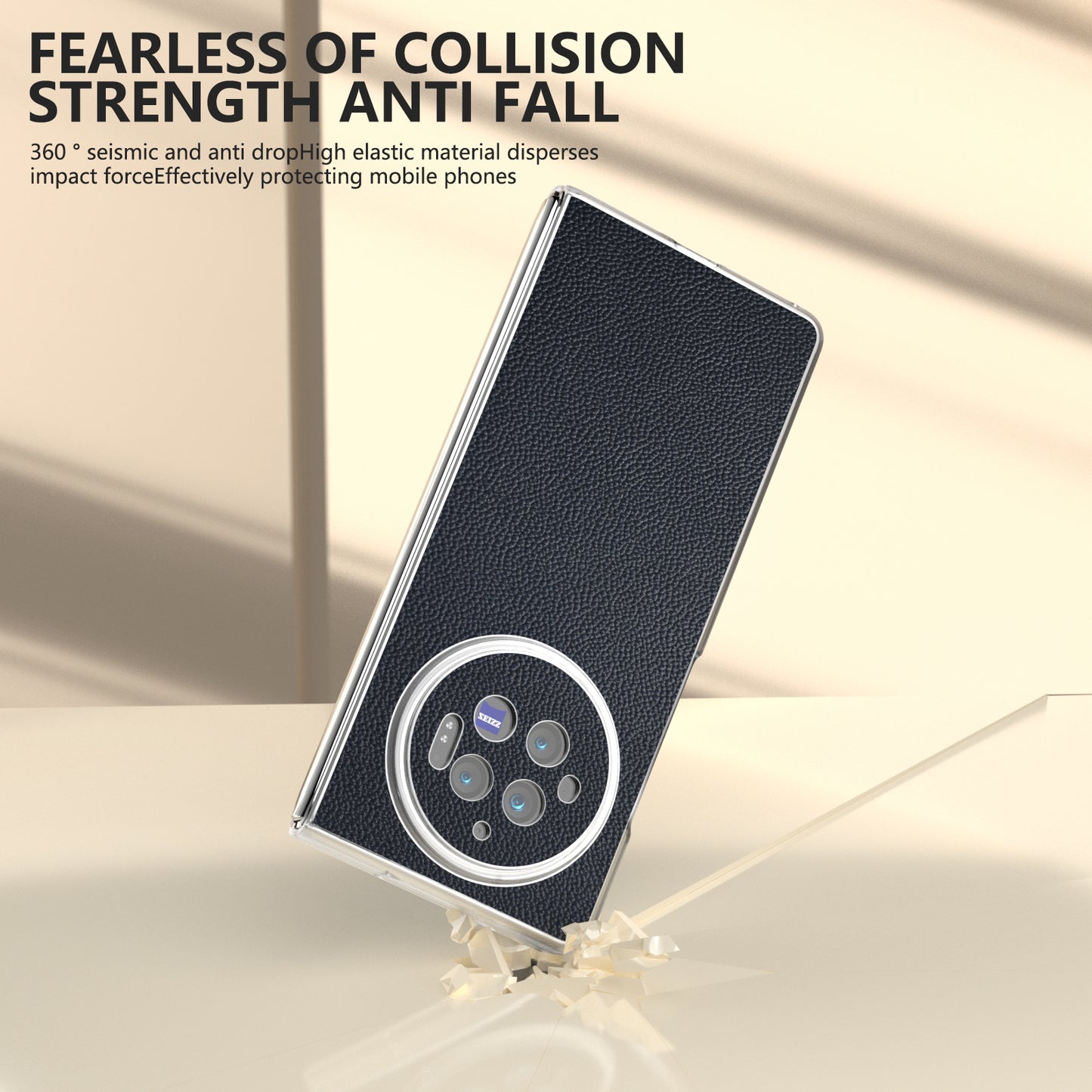 ABEEL For vivo X Fold3 Case Genuine Cow Leather+PC Matte Edge Anti-Drop Back Phone Cover - Blue