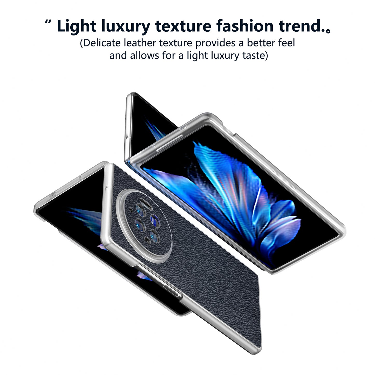 ABEEL For vivo X Fold3 Case Genuine Cow Leather+PC Matte Edge Anti-Drop Back Phone Cover - Blue