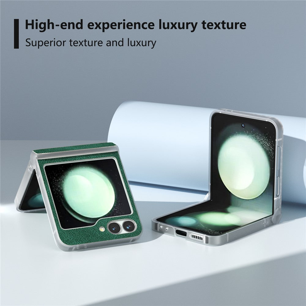 For Samsung Galaxy Z Flip7 FE 5G / Z Flip6 5G Case Matte Edge PU Leather Coated PC Hinge Protection Cover - Green