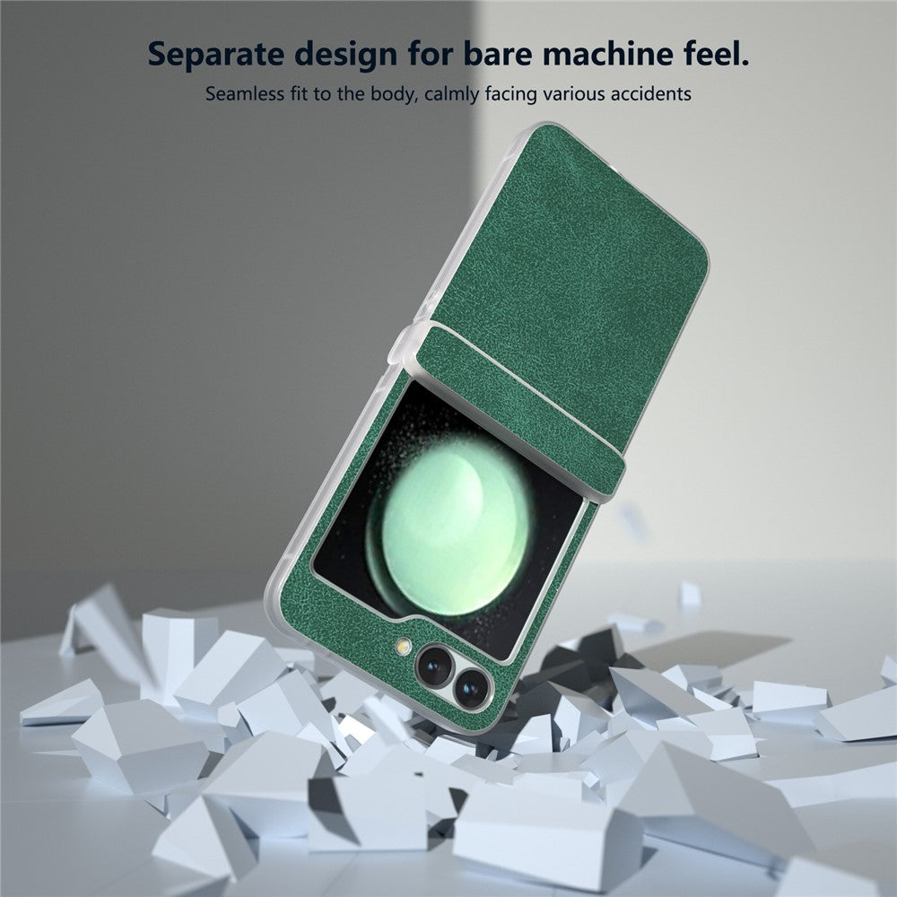 For Samsung Galaxy Z Flip7 FE 5G / Z Flip6 5G Case Matte Edge PU Leather Coated PC Hinge Protection Cover - Green