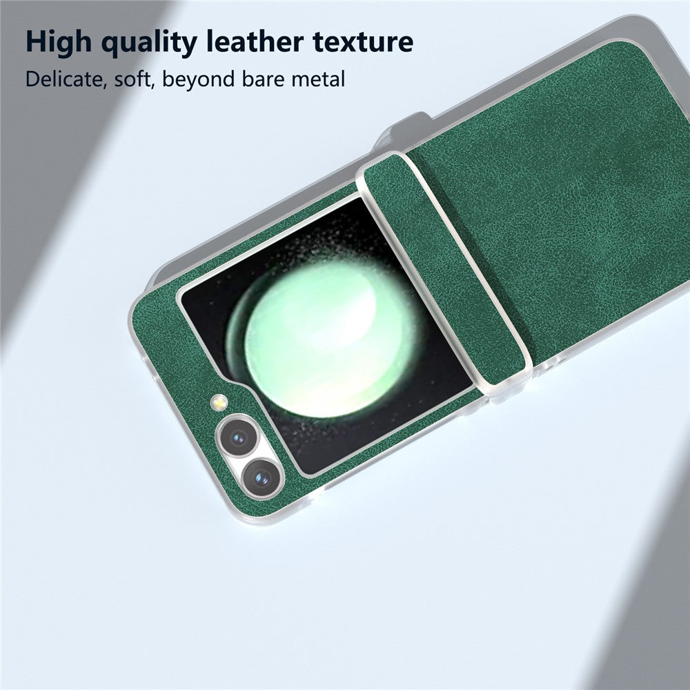 For Samsung Galaxy Z Flip7 FE 5G / Z Flip6 5G Case Matte Edge PU Leather Coated PC Hinge Protection Cover - Green