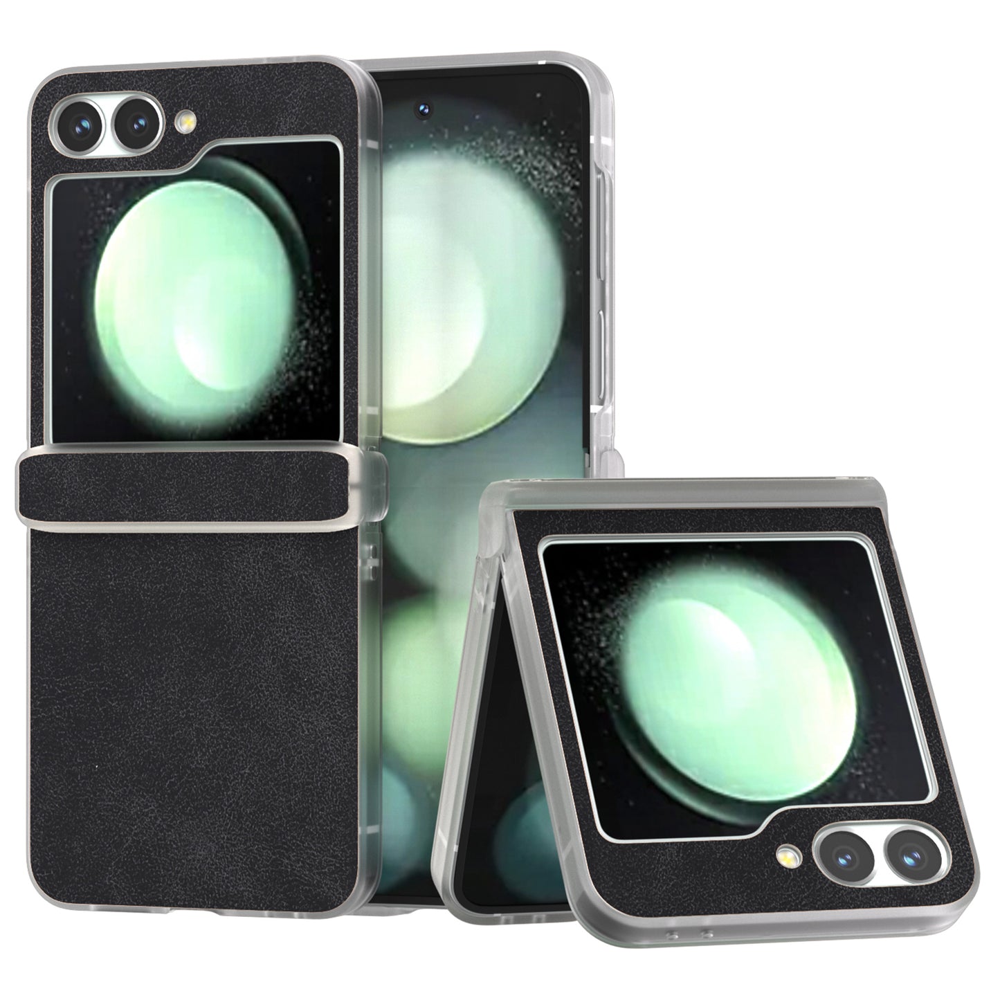 For Samsung Galaxy Z Flip6 5G Case Matte Edge PU Leather Coated PC Hinge Protection Cover - Black