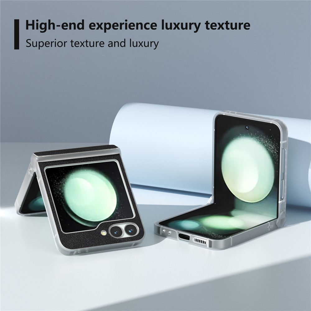 For Samsung Galaxy Z Flip7 FE 5G / Z Flip6 5G Case Matte Edge PU Leather Coated PC Hinge Protection Cover - Black