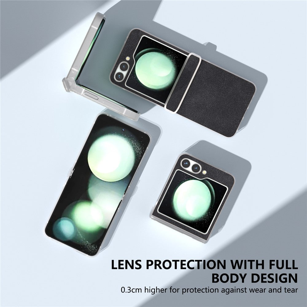 For Samsung Galaxy Z Flip7 FE 5G / Z Flip6 5G Case Matte Edge PU Leather Coated PC Hinge Protection Cover - Black