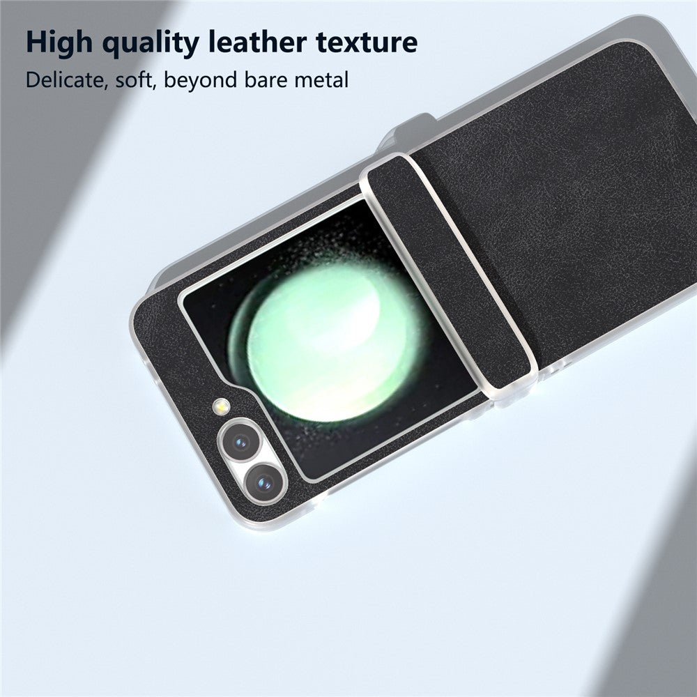 For Samsung Galaxy Z Flip7 FE 5G / Z Flip6 5G Case Matte Edge PU Leather Coated PC Hinge Protection Cover - Black