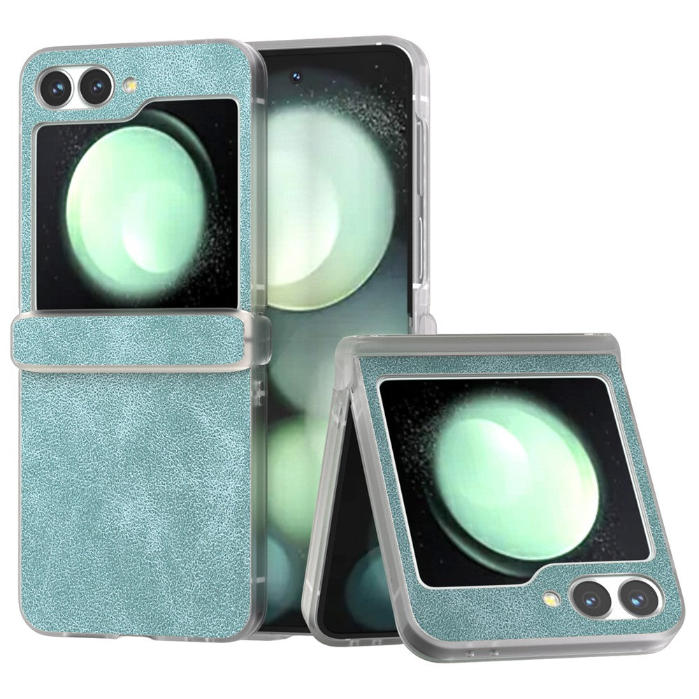 For Samsung Galaxy Z Flip7 FE 5G / Z Flip6 5G Case Matte Edge PU Leather Coated PC Hinge Protection Cover - Baby Blue