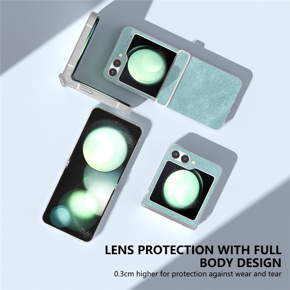 For Samsung Galaxy Z Flip7 FE 5G / Z Flip6 5G Case Matte Edge PU Leather Coated PC Hinge Protection Cover - Baby Blue