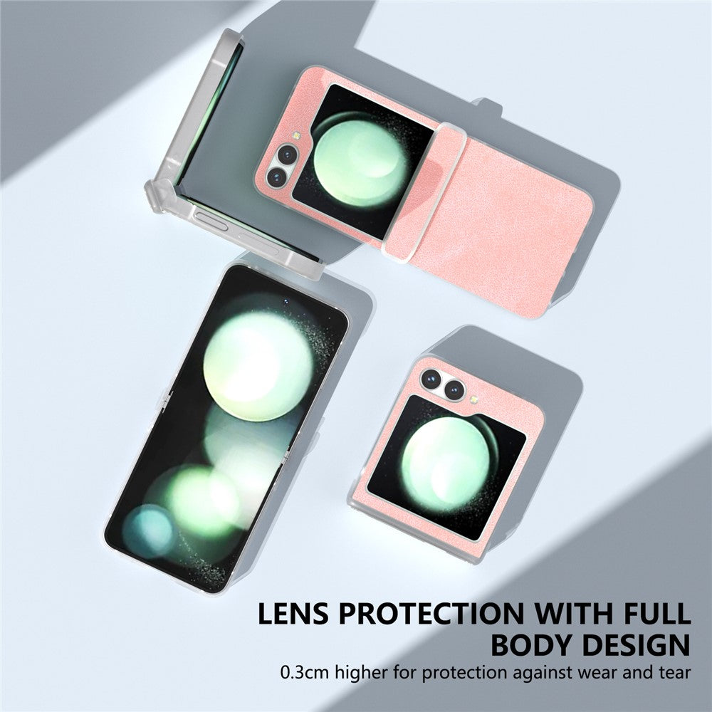 For Samsung Galaxy Z Flip7 FE 5G / Z Flip6 5G Case Matte Edge PU Leather Coated PC Hinge Protection Cover - Pink