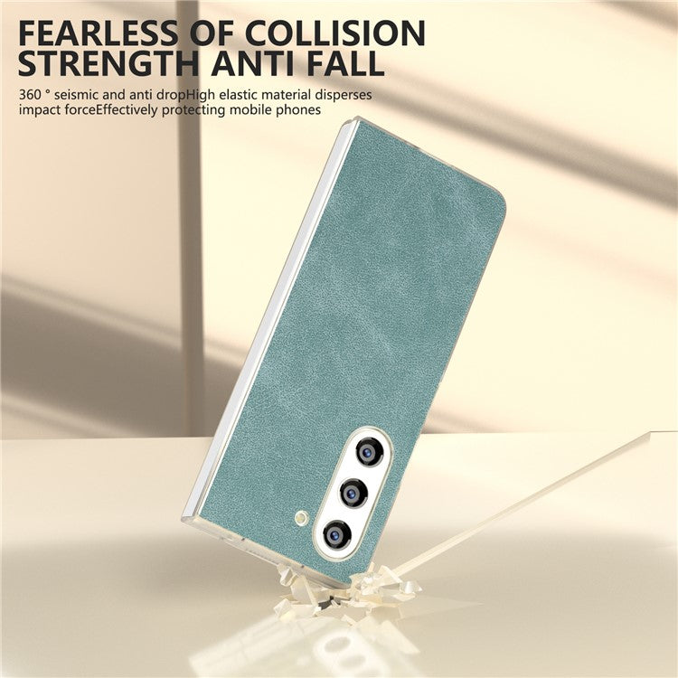 For Samsung Galaxy Z Fold 5G Case PU Leather+PC Matte Edge Anti-Fingerprint Back Phone Cover - Baby Blue