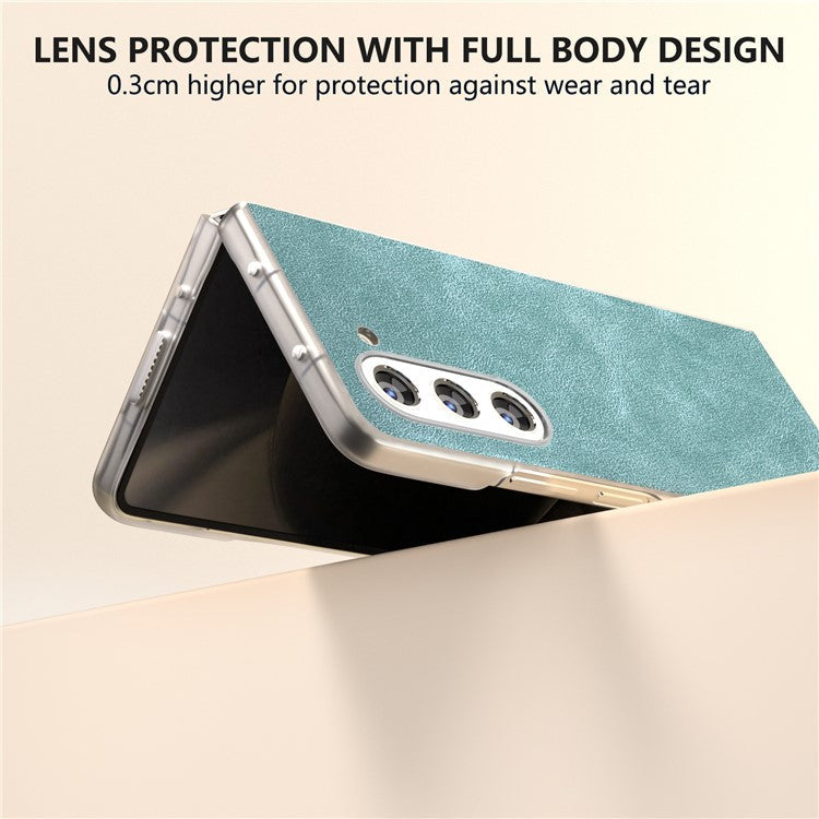 For Samsung Galaxy Z Fold 5G Case PU Leather+PC Matte Edge Anti-Fingerprint Back Phone Cover - Baby Blue