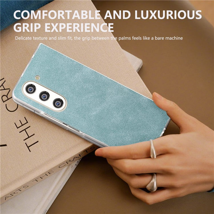 For Samsung Galaxy Z Fold 5G Case PU Leather+PC Matte Edge Anti-Fingerprint Back Phone Cover - Baby Blue