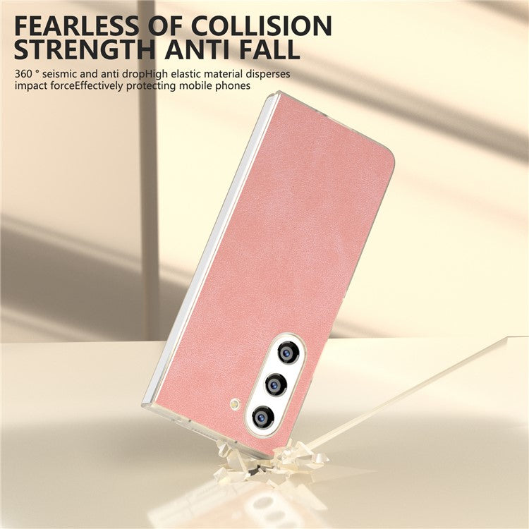 For Samsung Galaxy Z Fold 5G Case PU Leather+PC Matte Edge Anti-fingerprint Back Phone Cover - Pink