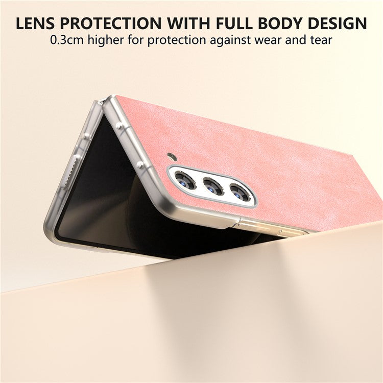 For Samsung Galaxy Z Fold 5G Case PU Leather+PC Matte Edge Anti-fingerprint Back Phone Cover - Pink