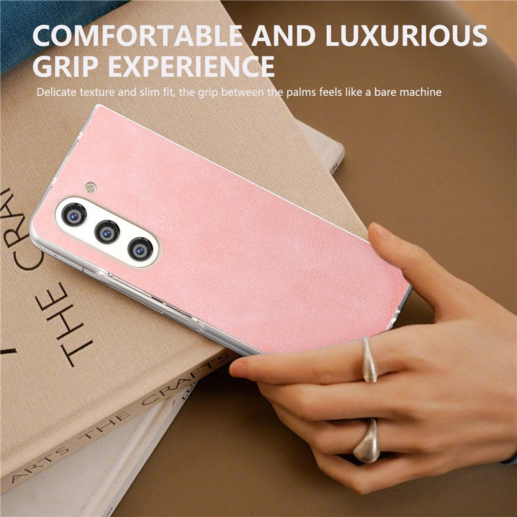 For Samsung Galaxy Z Fold 5G Case PU Leather+PC Matte Edge Anti-fingerprint Back Phone Cover - Pink