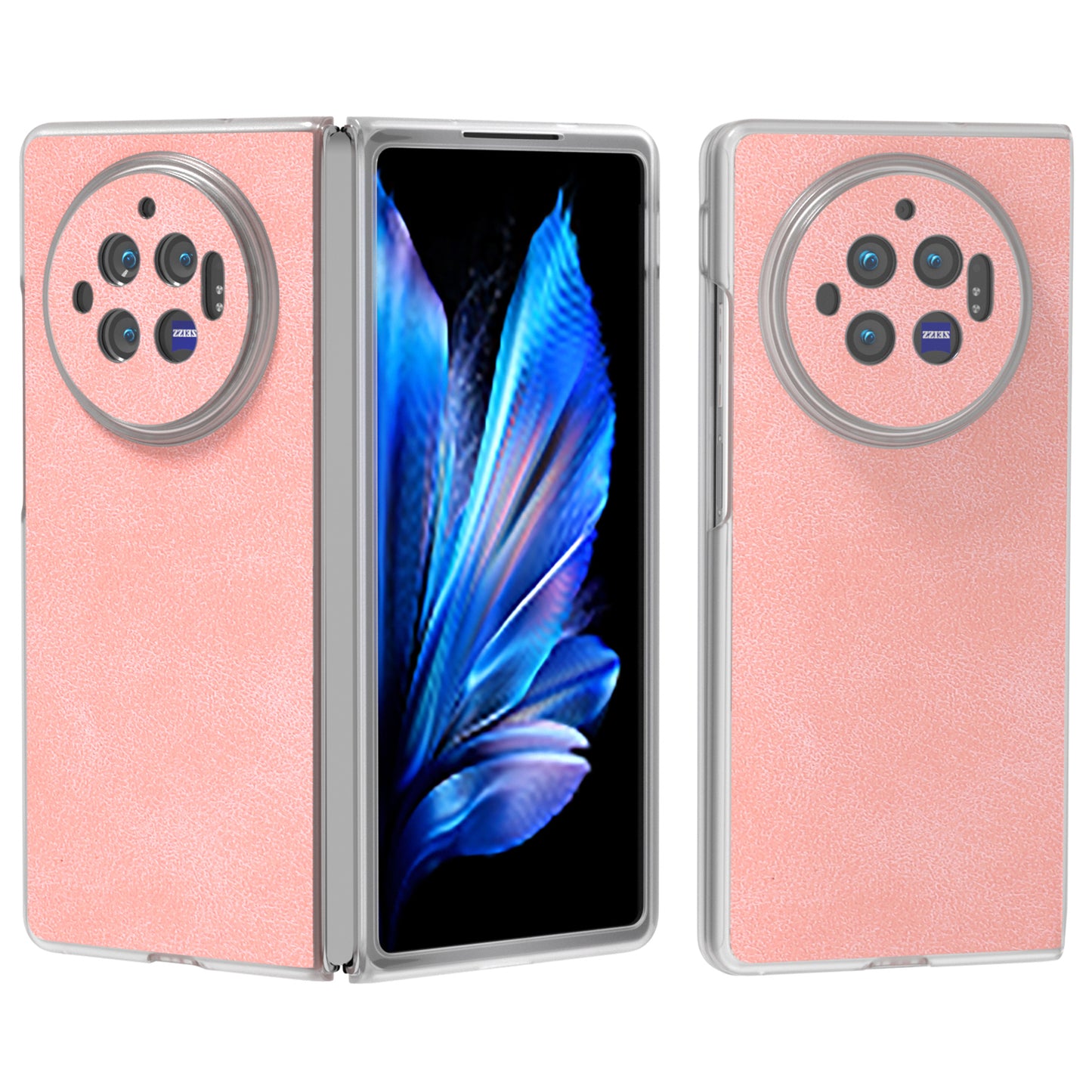 For vivo X Fold3 Case PU Leather Coated PC Matte Edge Anti-Fingerprint Phone Cover - Pink