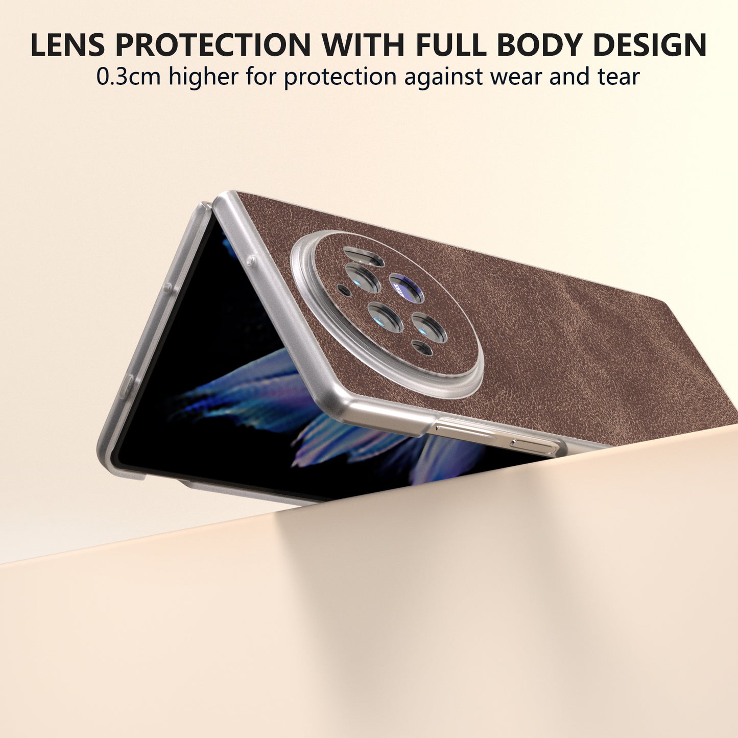 For vivo X Fold3 Case PU Leather Coated PC Matte Edge Anti-Fingerprint Phone Cover - Coffee