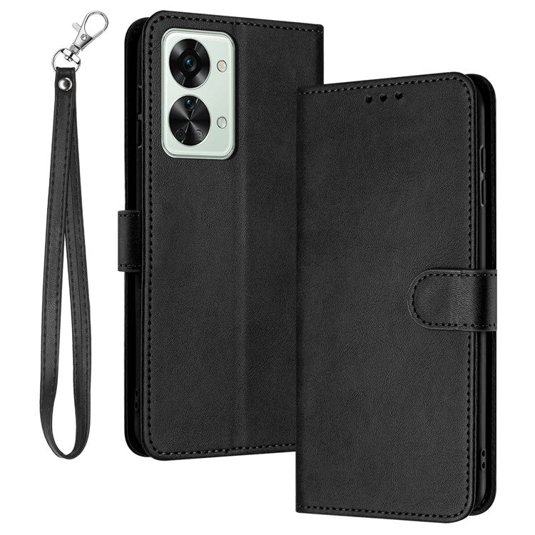 For OnePlus Nord 2T 5G Case PU Leather Stand Wallet Smartphone Cover with Strap - Black