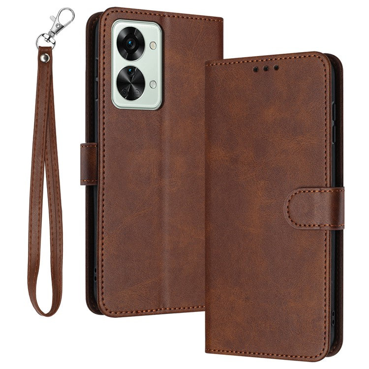 For OnePlus Nord 2T 5G Case PU Leather Stand Wallet Smartphone Cover with Strap - Brown