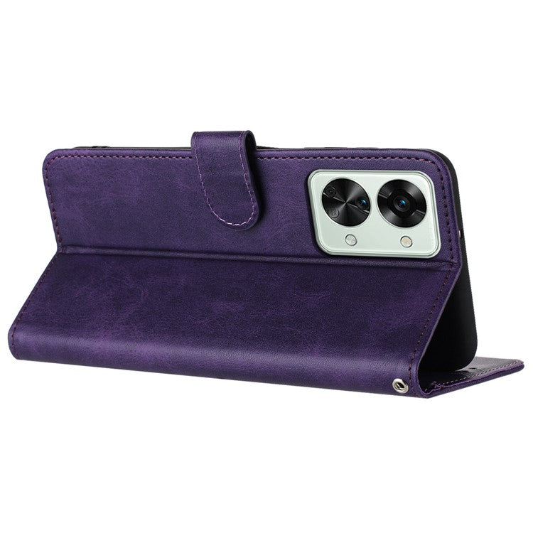 For OnePlus Nord 2T 5G Case PU Leather Stand Wallet Smartphone Cover with Strap - Purple