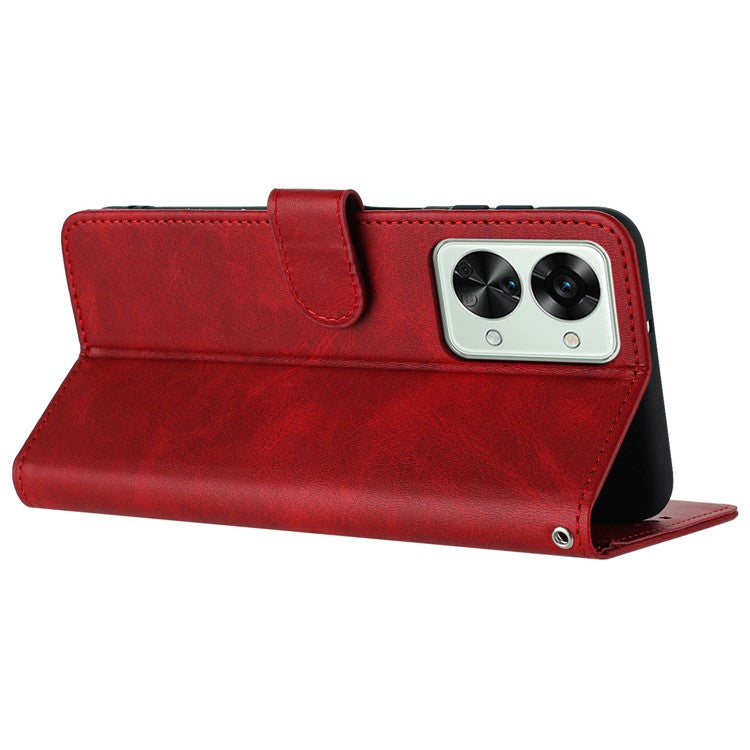 For OnePlus Nord 2T 5G Case PU Leather Stand Wallet Smartphone Cover with Strap - Red