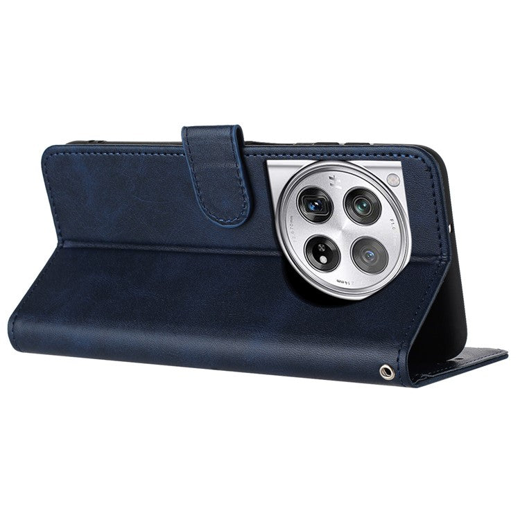 For OnePlus 12 5G Cell Phone Case PU Leather Flip Stand Protective Shell Calf Texture - Sapphire