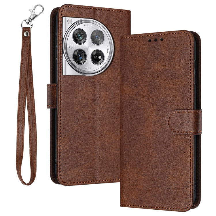 For OnePlus 12 5G Cell Phone Case PU Leather Flip Stand Protective Shell Calf Texture - Brown