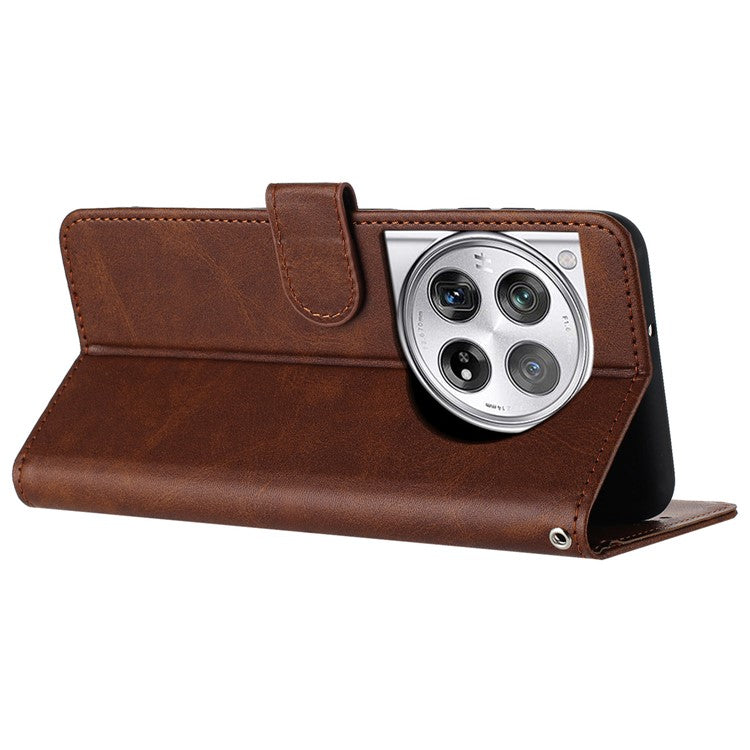 For OnePlus 12 5G Cell Phone Case PU Leather Flip Stand Protective Shell Calf Texture - Brown