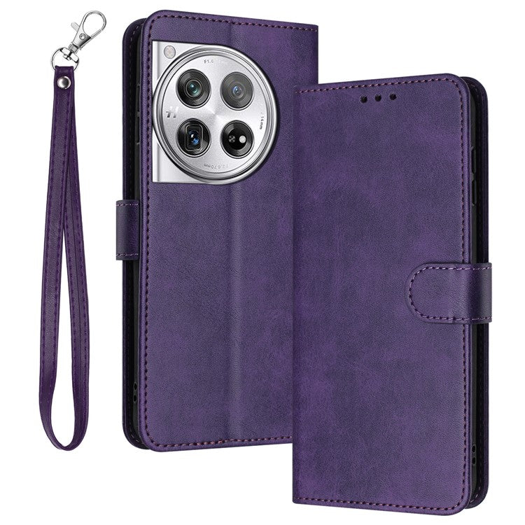 For OnePlus 12 5G Cell Phone Case PU Leather Flip Stand Protective Shell Calf Texture - Purple